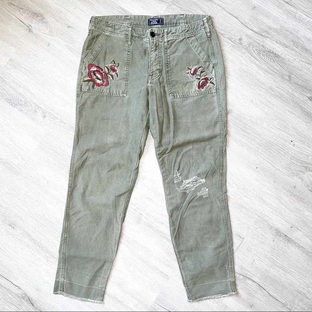ABERCROMBIE & FITCH Green Cargo Pants Embroidered Y2K Vintage